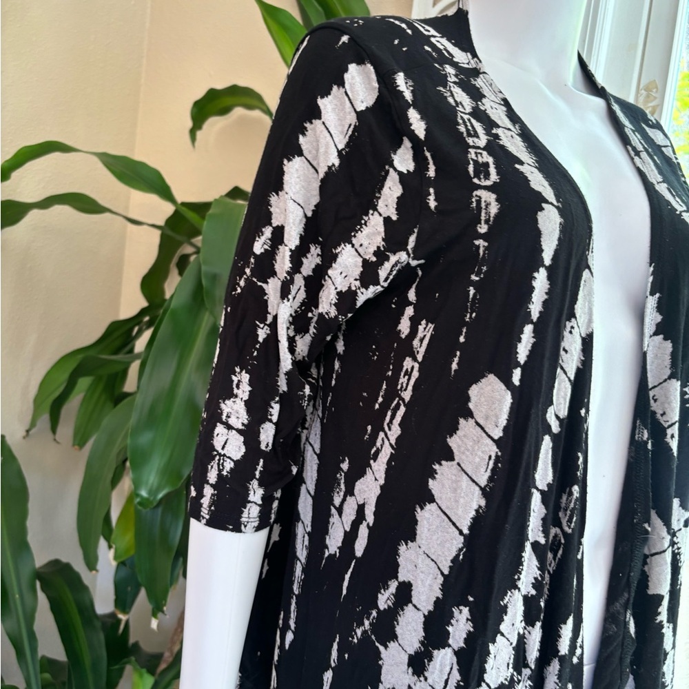 Black & White Open-Front Women’s Duster Jacket - Picture 3 of 8